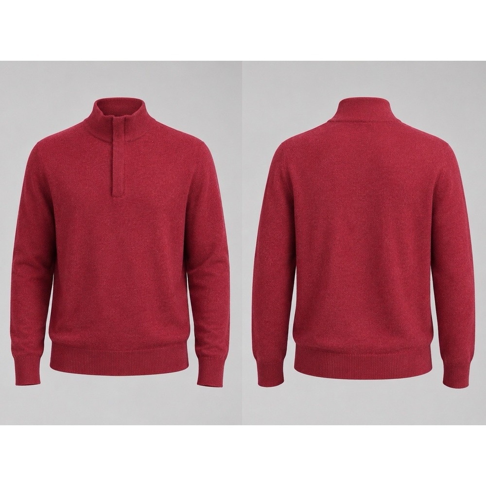 Alan Flusser SWEATER MENS MEDIUM  1/4 Zip Pullover  MAROON  Merino Wool